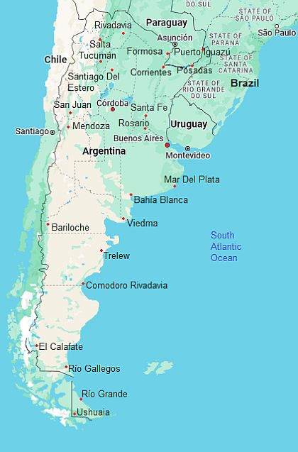 Carte avec les villes - Argentine