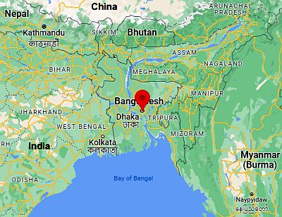 Dhaka, position dans la carte