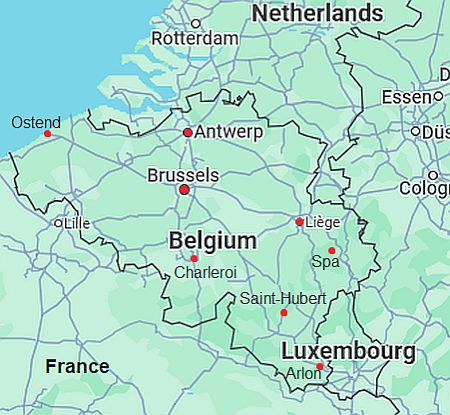 Carte avec les villes - Belgique