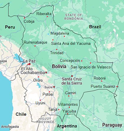 Carte avec les villes - Bolivie