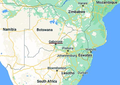 Gaborone, position dans la carte