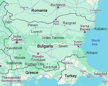 Carte avec les villes - Bulgarie