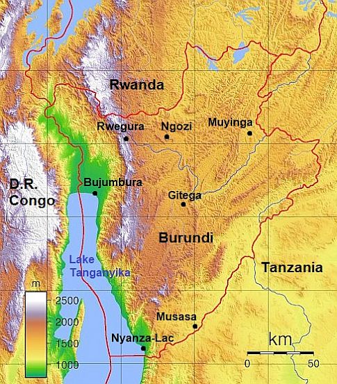 Carte avec les villes - Burundi