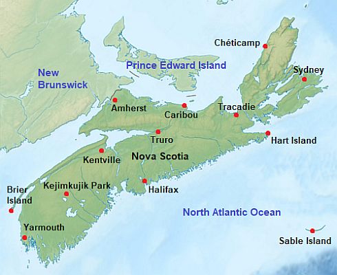 Carte avec les villes - Nouvelle Ecosse