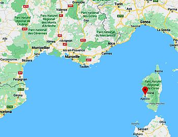 Ajaccio, position dans la carte