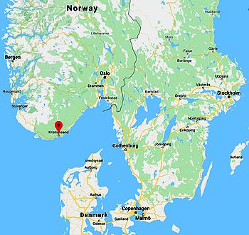 Kristiansand, position dans la carte