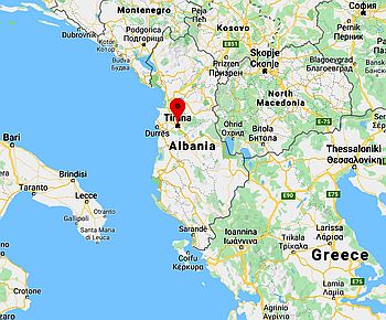 Tirana, position dans la carte
