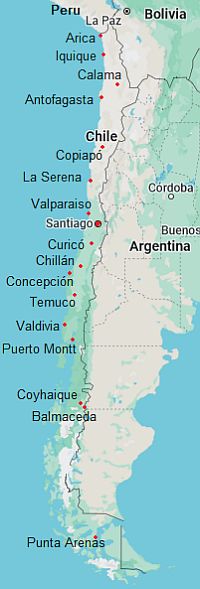 Carte avec les villes - Chili