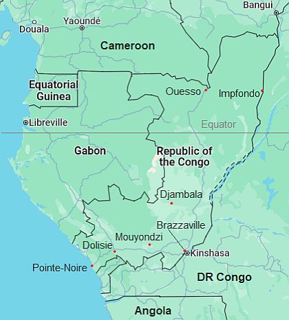 Carte avec les villes - Congo
