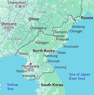 Carte avec les villes - Coree Du Nord