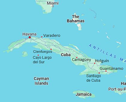 Carte avec les villes - Cuba