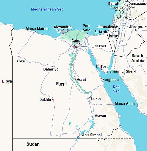 Carte avec les villes - Egypte