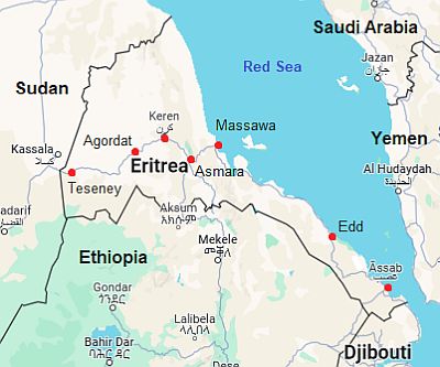Carte avec les villes - Erythree