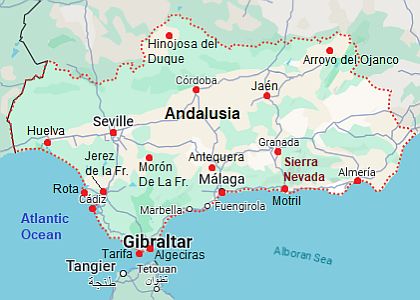 Carte avec les villes - Andalousie
