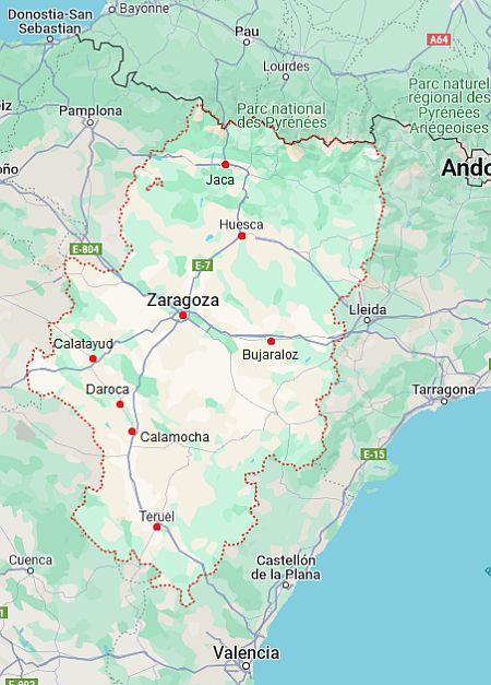 Carte avec les villes - Aragon