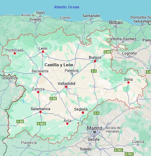 Carte avec les villes - Castille Et Leon