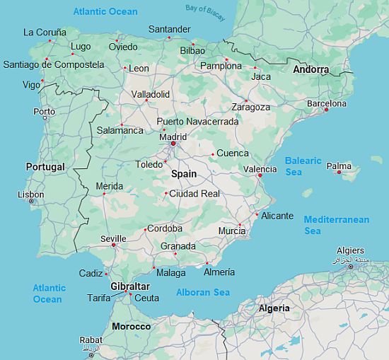 Carte avec les villes - Espagne