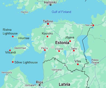 Carte avec les villes - Estonie