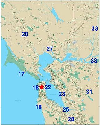Températures maximales moyennes dans la région de San Francisco en août