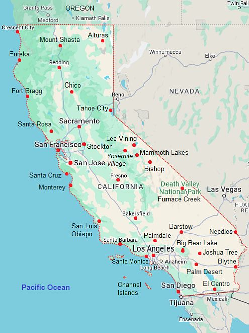 Californie: Températures mois par mois - Climats et Voyages