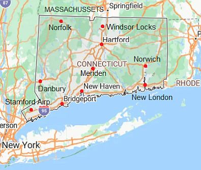 Carte avec les villes - Connecticut