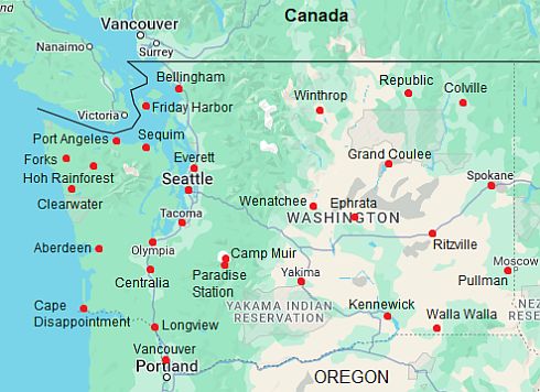 Carte avec les villes - Washington Etat