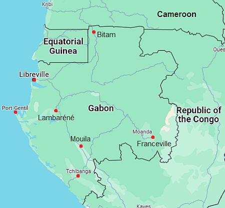 Carte avec les villes - Gabon