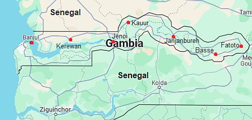 Carte avec les villes - Gambie