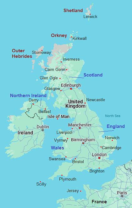 Carte avec les villes - Grande Bretagne