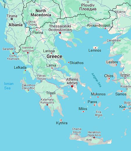 Carte avec les villes - Grece