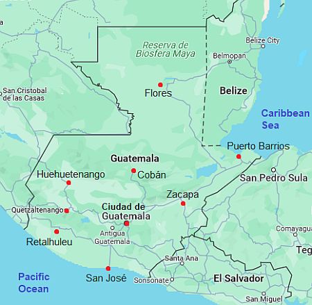 Carte avec les villes - Guatemala