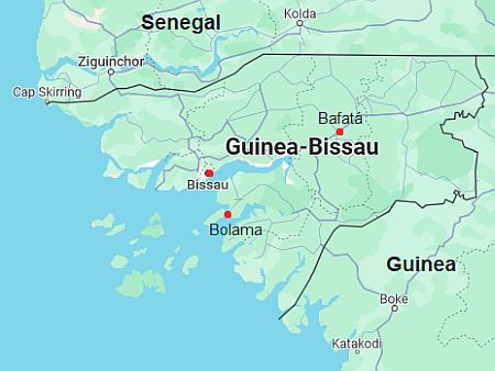 Carte avec les villes - Guinee Bissau