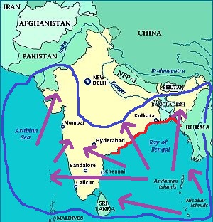 Les zones affectées par les cyclones en Inde