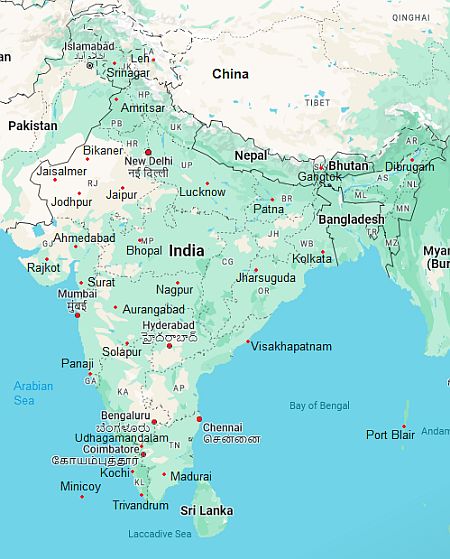 Carte avec les villes - Inde