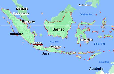 Jakarta, position dans la carte