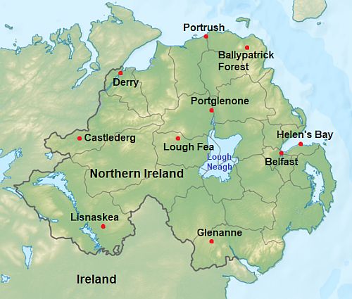 Carte avec les villes - Irlande Nord