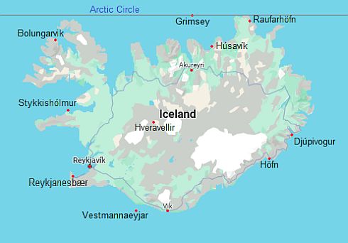 Carte avec les villes - Islande