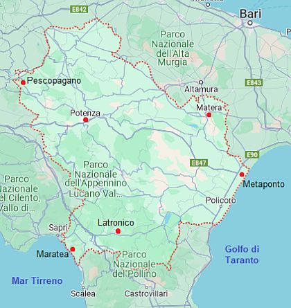 Carte avec les villes - Basilicate