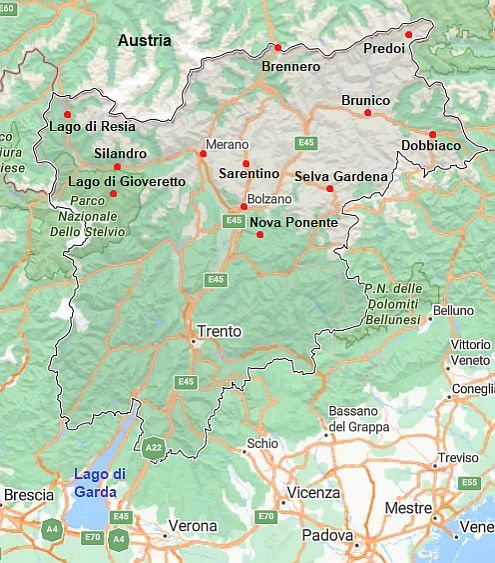 Carte avec les villes - Haut Adige