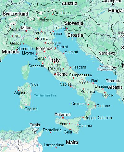 Carte avec les villes - Italie