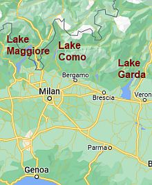 Lacs du nord de l'Italie, position sur la carte