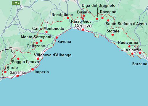 Carte avec les villes - Ligurie
