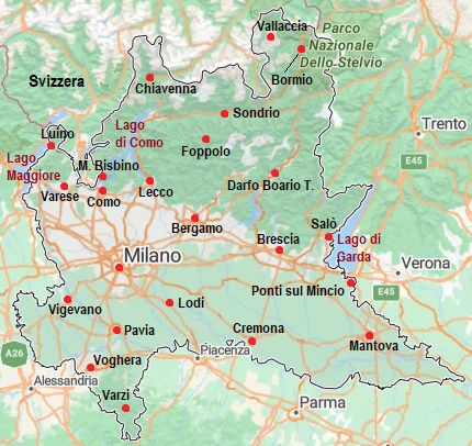 Carte avec les villes - Lombardie