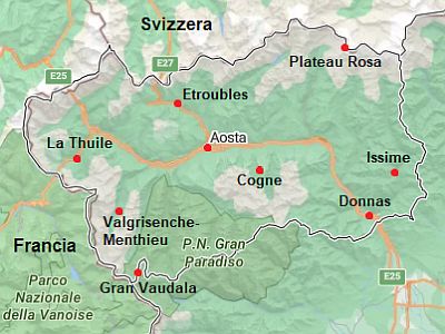 Carte avec les villes - Vallee D Aoste