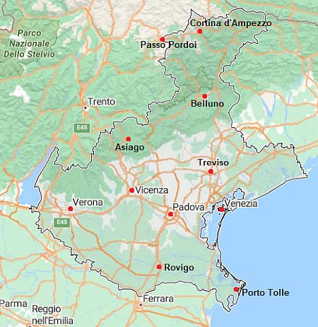 Carte avec les villes - Venetie