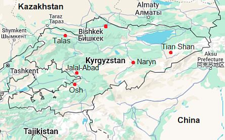 Carte avec les villes - Kirghizistan
