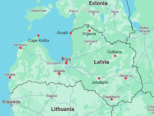 Carte avec les villes - Lettonie