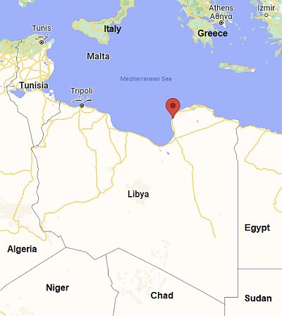 Benghazi, position dans la carte