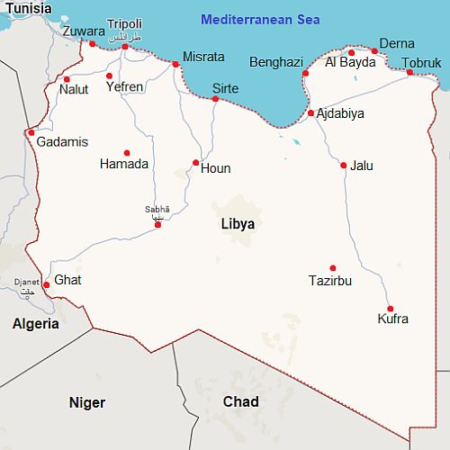 Carte avec les villes - Libye
