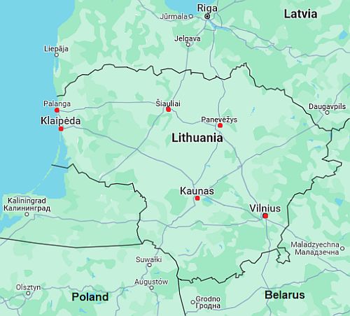 Carte avec les villes - Lituanie